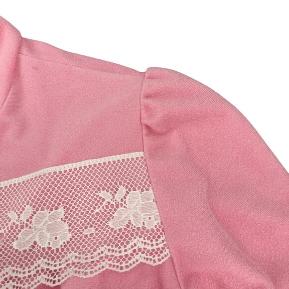 Vintage 1970s Valetta Pink Dressing Gown Nightgown Lace Embroidery Medium - Picture 6 of 8